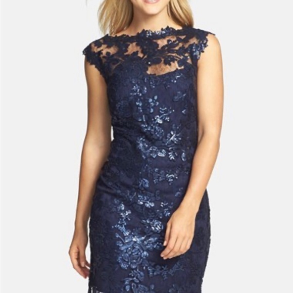 Tadashi Shoji Dess - Elegant Navy Lace Cocktail Dress - Picture 1 of 4